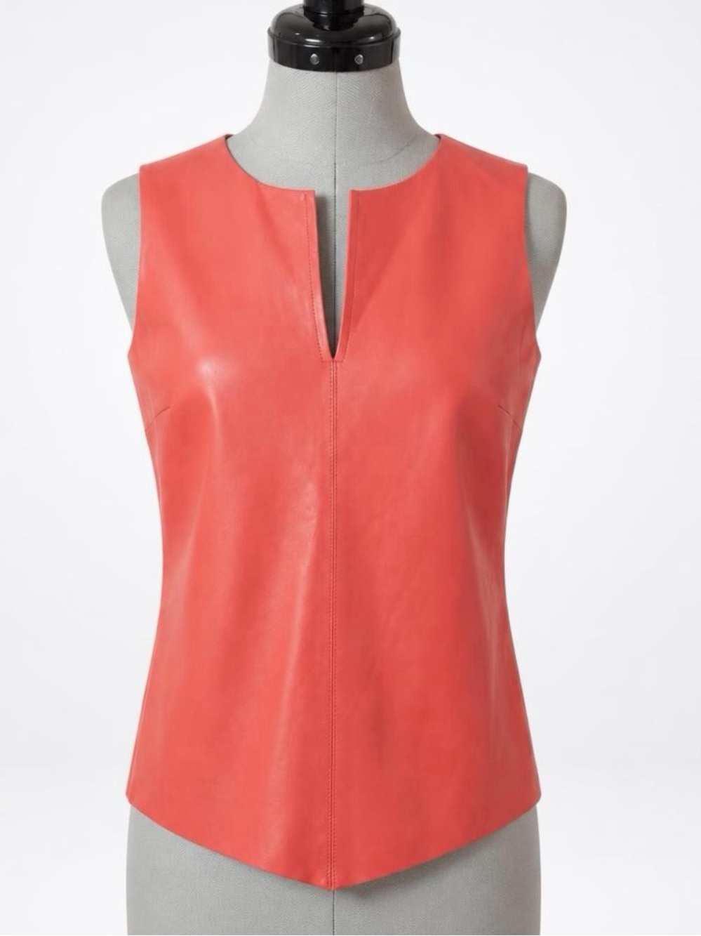 PJK Patterson J. Kincaid Lambskin Leather Raw hem notch top, zip, coral, XS, GUC - Picture 1 of 14